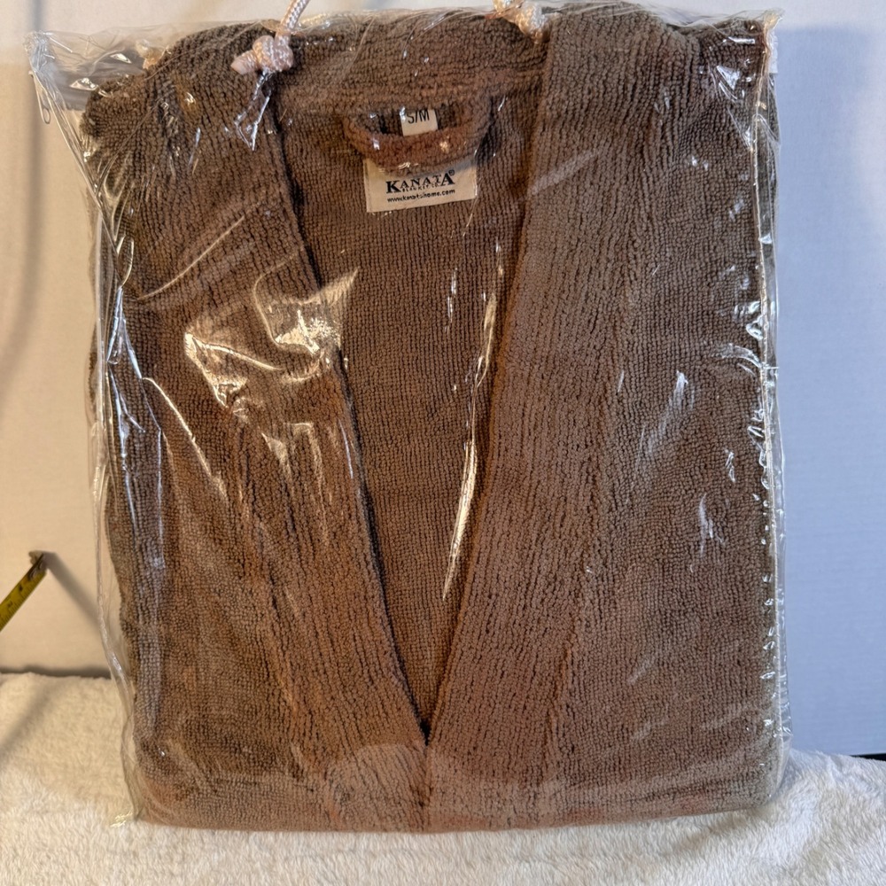 Kanata Plush Velura Bathrobe S/M Brown Taupe Soft Lounge Robe New